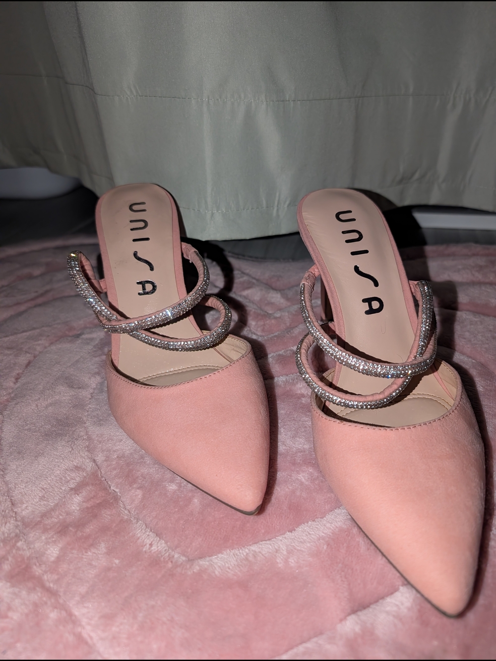 Unisa Pink Pointed Mules with Crystal Wrap Straps